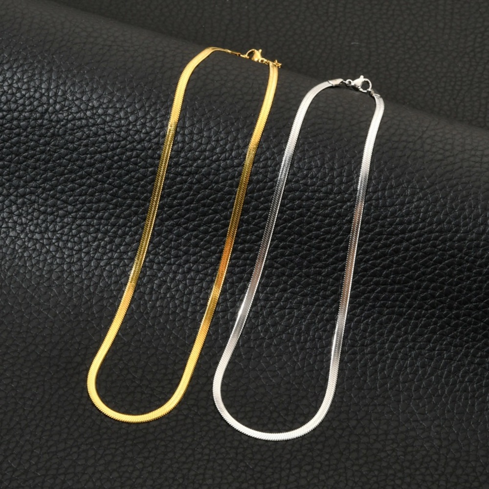 Herringbone Chain Necklace – Gold or Silver Tone (Buyer Choice)